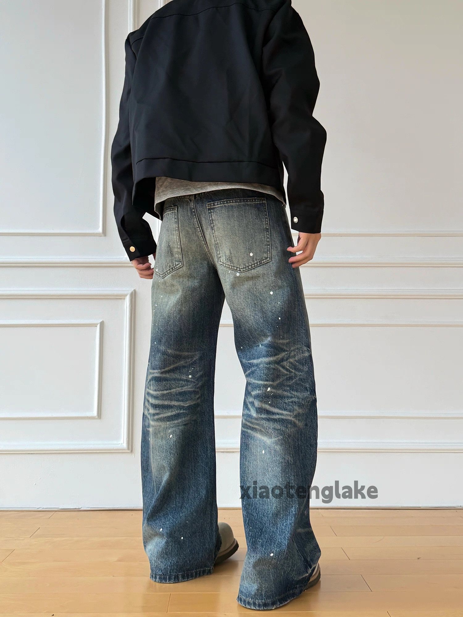 Jean xtl faded distressed wide Leg loose baggy paint jeans Size US 33 - 2 Thumbnail