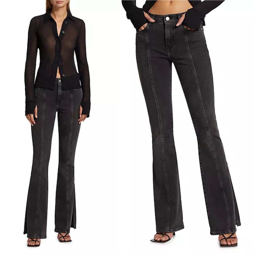 Frame NWT New $278 Frame Le High Flare Side-Slit Obsidian Jeans S Size 25" / US 0 / IT 36 - 1 Thumbnail