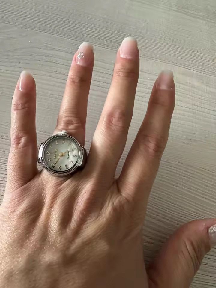 Jewelry Minimalist Gold Quartz Watch Ring - Flexible Stretch Band Size ONE SIZE - 4 Thumbnail