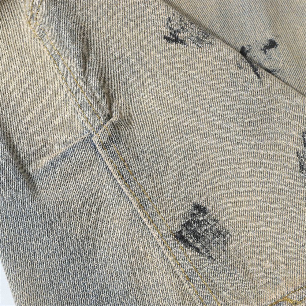 Japanese Brand × Jean Men's distressed trendy ink-splashed dirty denim shorts Size US 32 / EU 48 - 4 Thumbnail