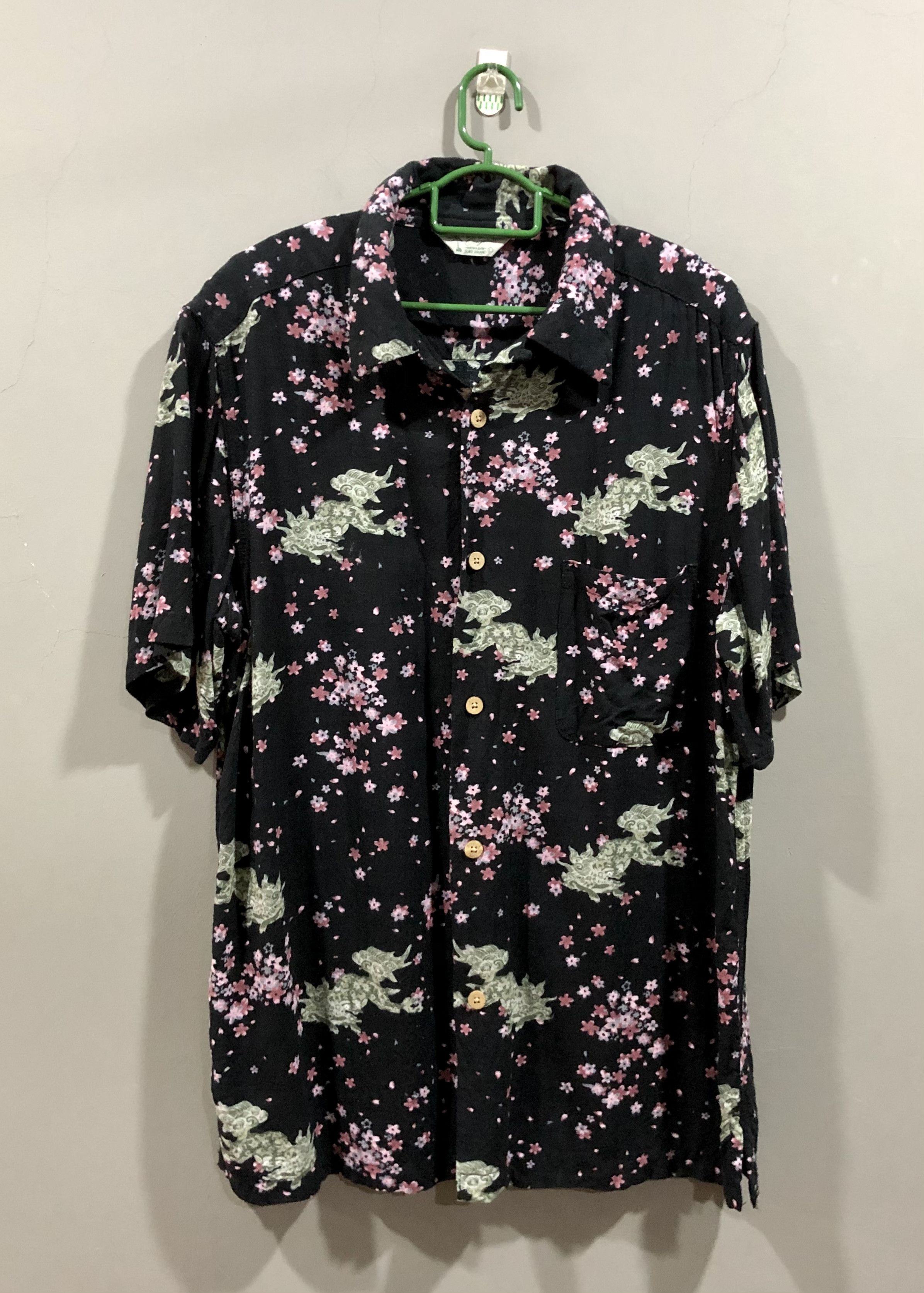 image of Aloha Wear x Hawaiian Shirt Japanese Kirin Sakura Hawaiian Hawaii Shirt in Black, Men's (Size Large