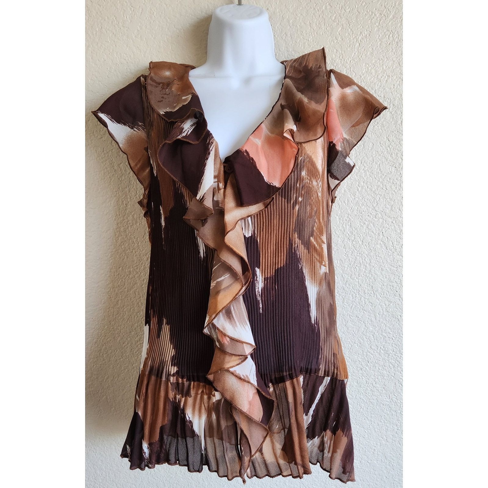 Other Cato Brown Peach Accordion Pleated Button Up Ruffled Top XL Size XL / US 12-14 / IT 48-50 - 1 Thumbnail