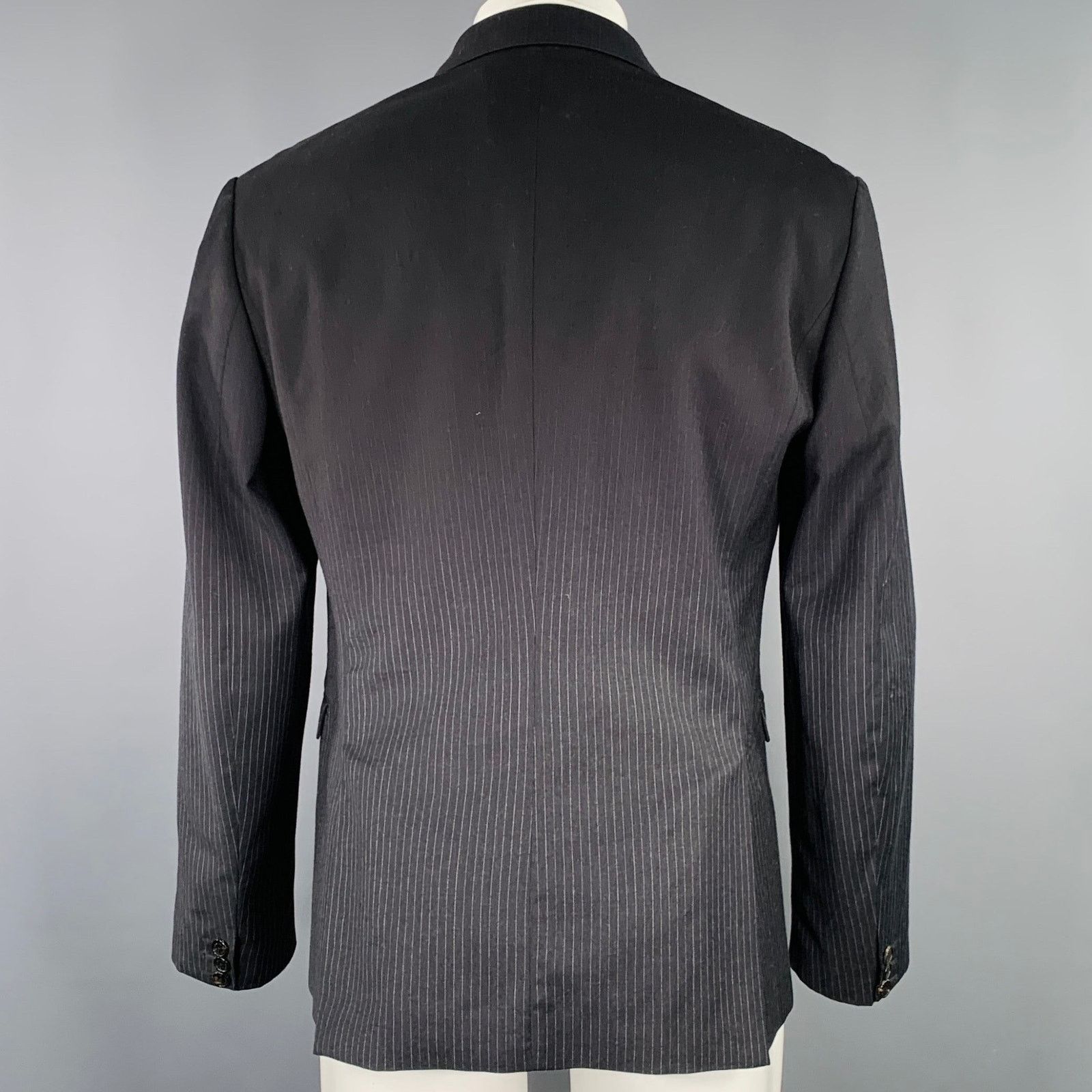 Neil Barrett Black Grey Pinstripe Wool Ombre Effect Slim Fit Sport Coat Size 40R - 4 Thumbnail