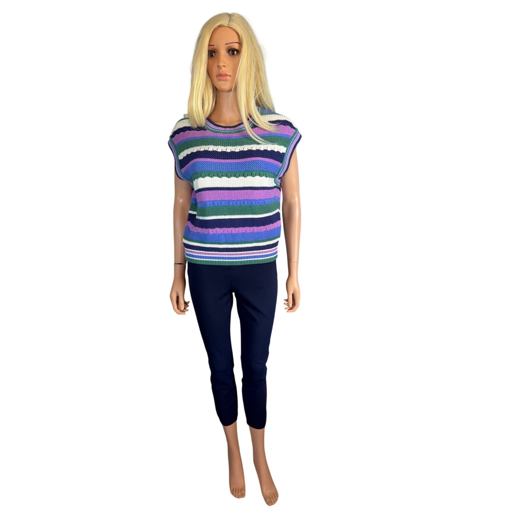 Marine Layer Marine Layer Rory Crochet Vest Cool Stripe Sleeveless Top Kn Size S / US 4 / IT 40 - 3 Thumbnail