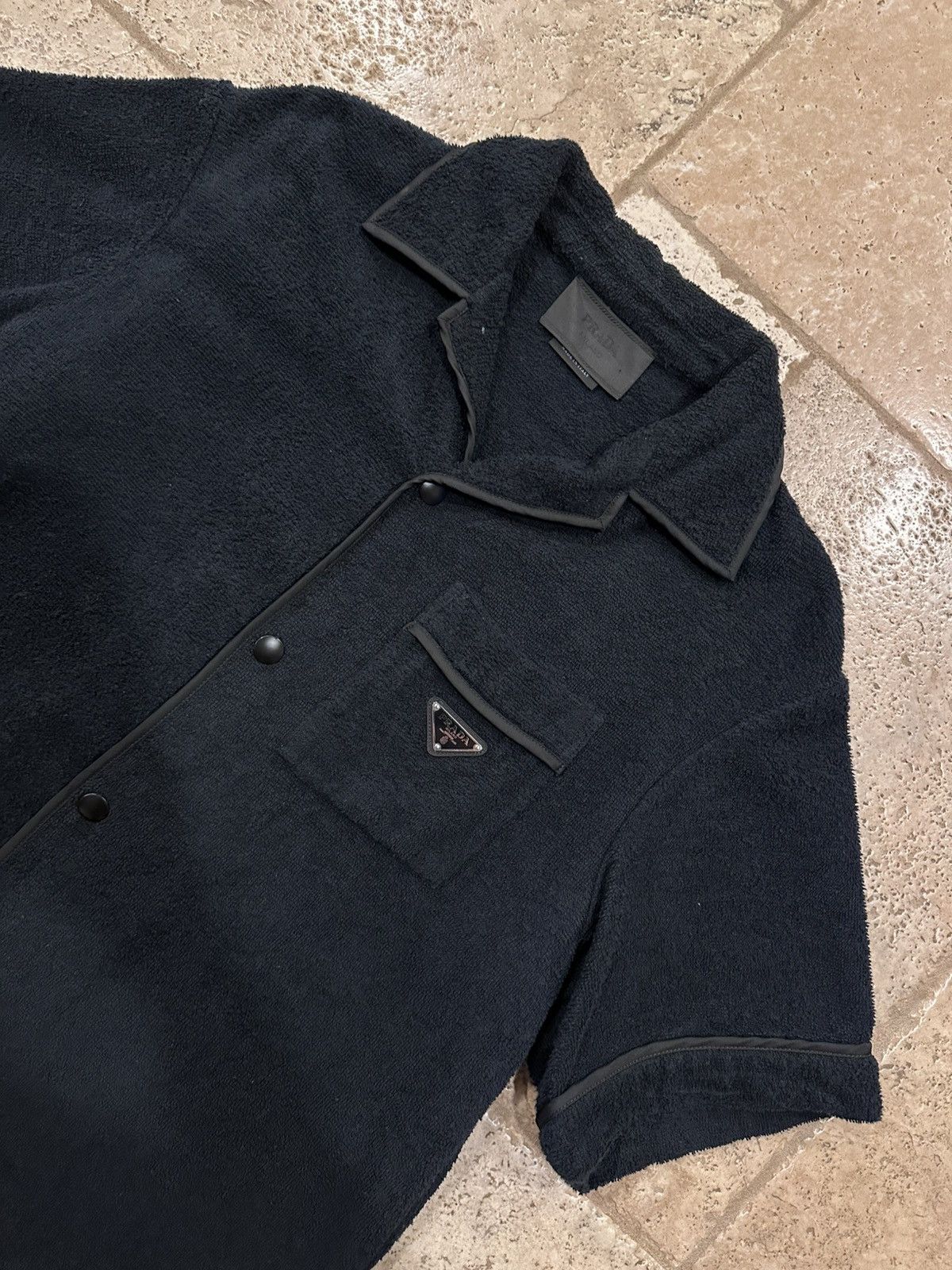 Prada Prada Spugna Terry Towel Dark Navy Bowling Button Up Shirt Size US M / EU 48-50 / 2 - 5 Thumbnail