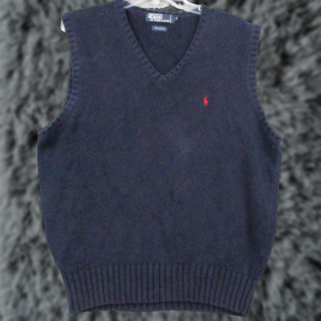 Ralph Lauren VINTAGE Polo Ralph Lauren Sweater Vest Large Navy V Neck Red Pony Mens Vest 90s Size US L / EU 52-54 / 3 - 1 Thumbnail