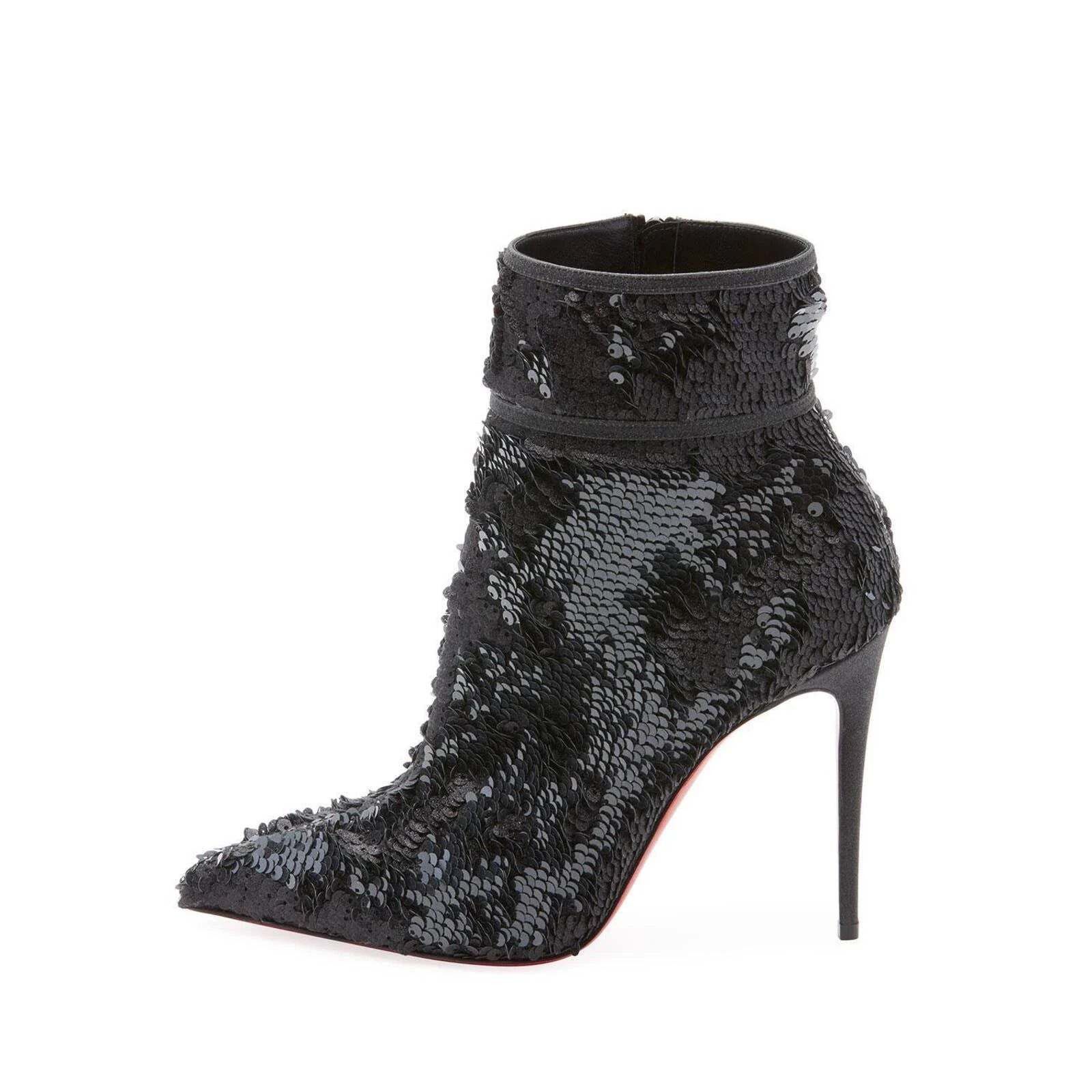 Christian Louboutin Christian Louboutin Moulakate 100 Black Sequin Glitter Heel Size US 5.5 / IT 35.5 - 3 Thumbnail