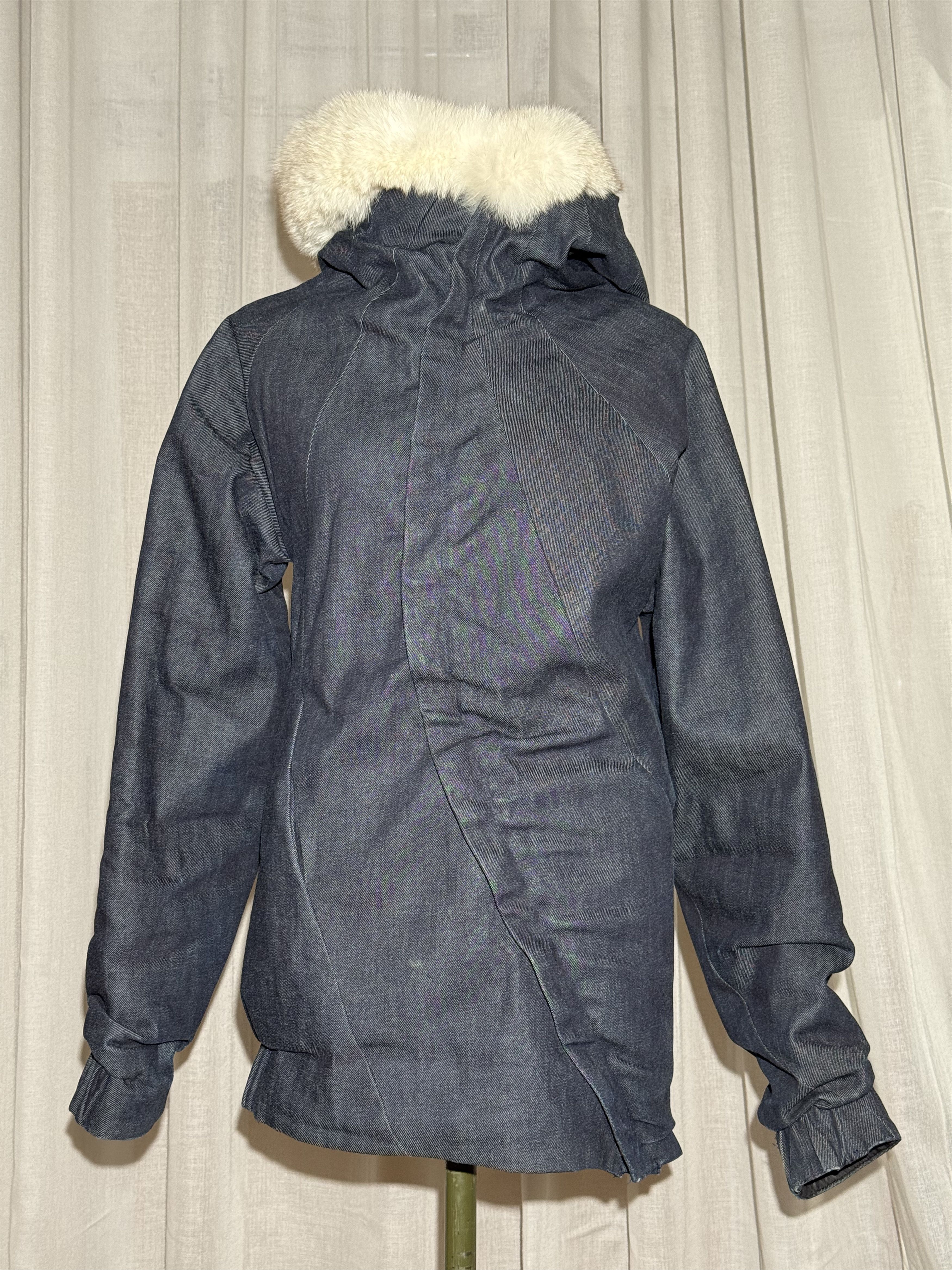 threeASFOUR Three as Four AW05 Denim Circle Zip Fur Hood Jacket Size M / US 6-8 / IT 42-44 - 2 Thumbnail