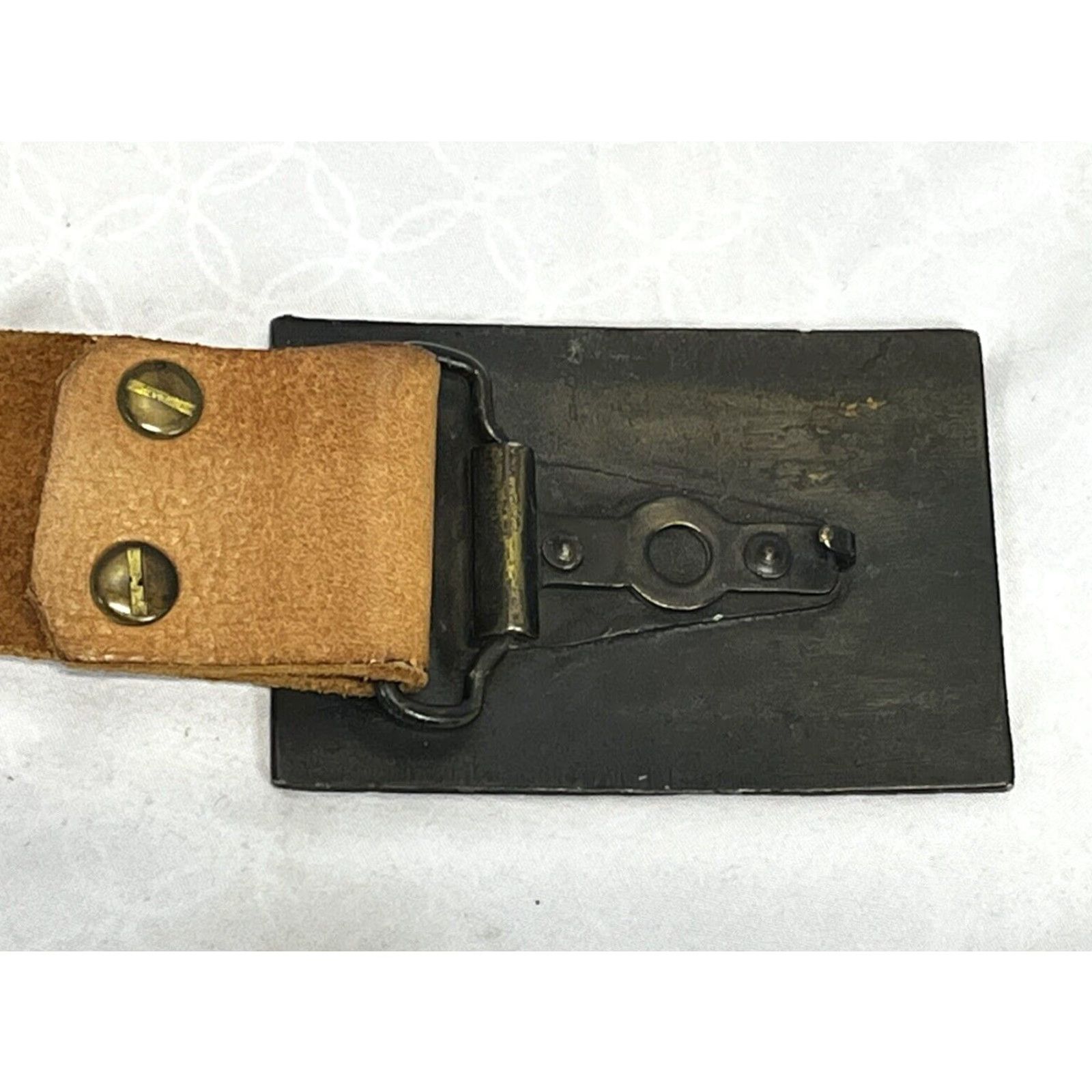 Vintage Mens Leather Belt, Jack Daniels Buckle, Brown, 36-40", Brown Leather Belt Mens Size ONE SIZE - 4 Thumbnail