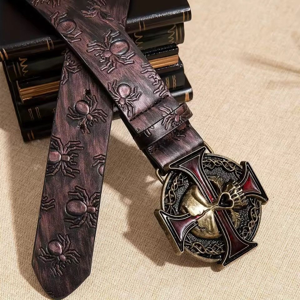 Japanese Brand 112 cm Gothic Spider & Skull Cross Belt Size 32 - 1 Thumbnail