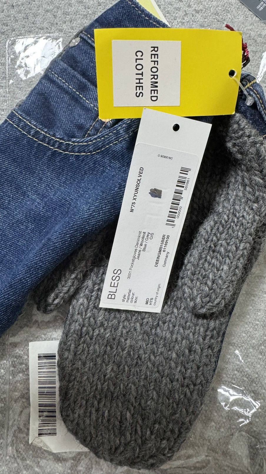 Bless Nº75 Pocketgloves Denimknit Blue/Grey Size ONE SIZE - 2 Thumbnail