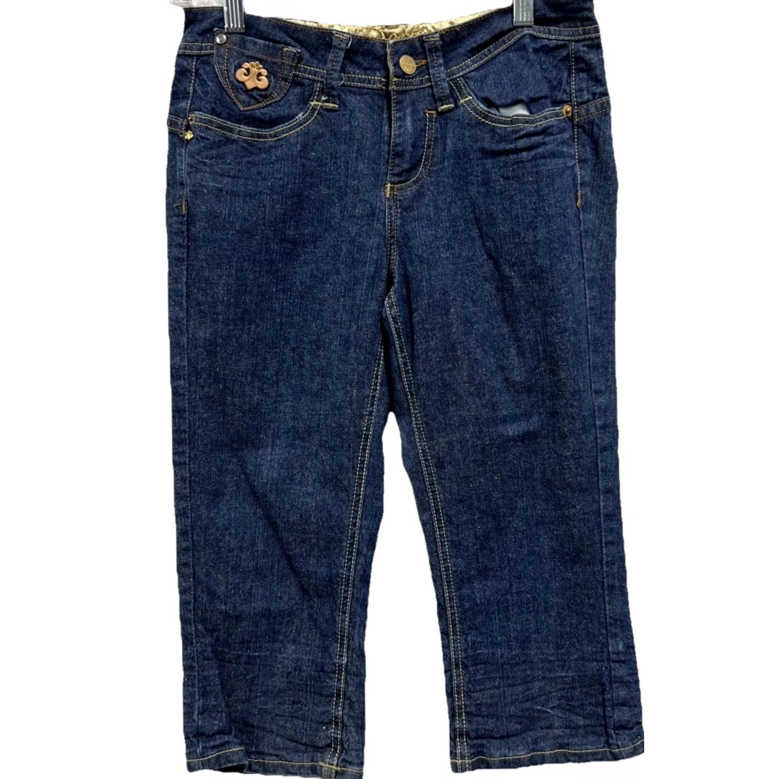 Denime House of Dereon Womens Jeans Capri 5/6 Low Rise Denim Embroidered Stretch Size 27" / US 4 / IT 40 - 2 Thumbnail