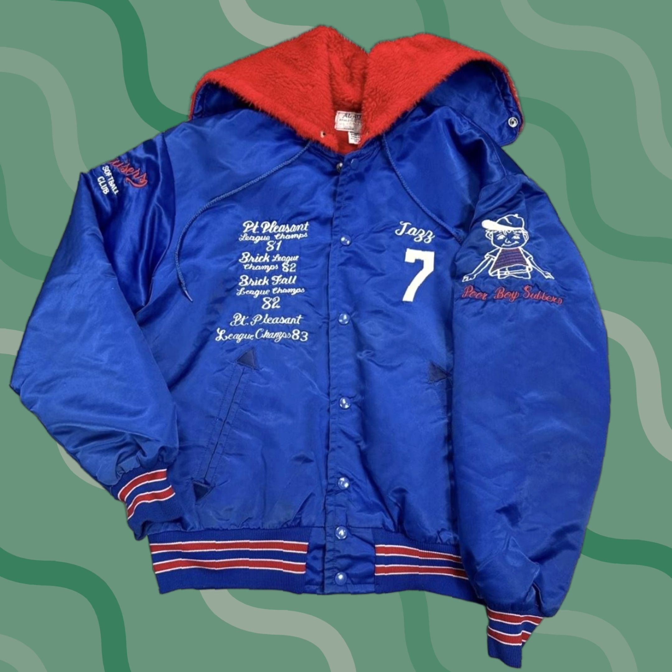 Vintage VINTAGE Aladen Jacket Mens M Blue 80s Hooded Varsity Snap Embroidered Logo Satin Lined Pockets Nylon Solid Sports Casual Baseball Travel Size US M / EU 48-50 / 2 - 1 Thumbnail