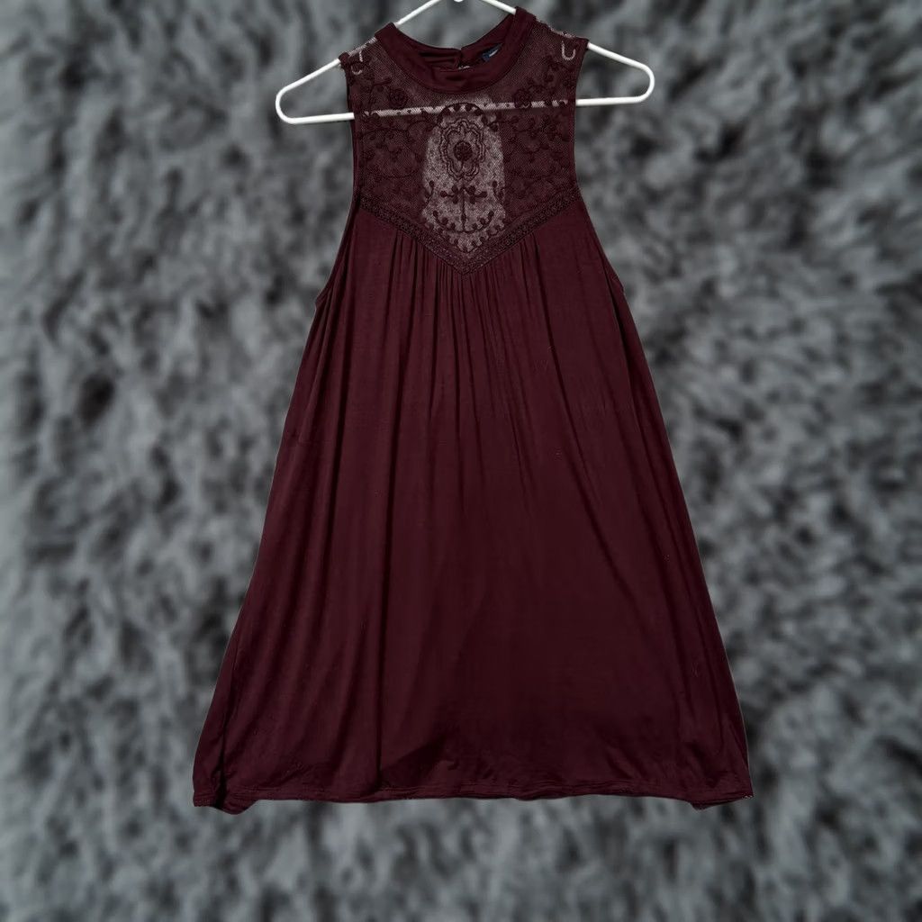 American Eagle Outfitters VINTAGE American Eagle Outfitters Dress M Maroon High Neck Lace Trapeze Swing Boho 90s Girls? Size M / US 6-8 / IT 42-44 - 1 Thumbnail