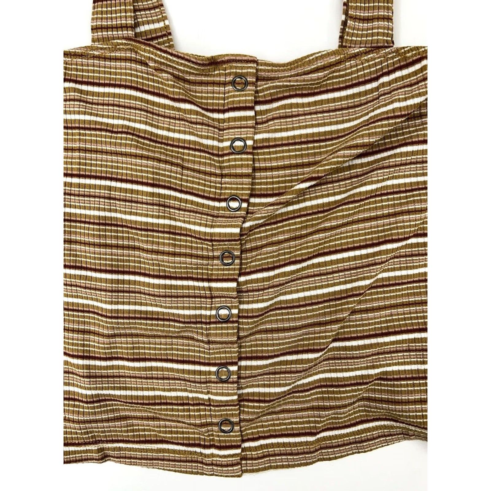 American Eagle Outfitters VINTAGE WOMENS American Eagle Top XS Soft & Sexy Rib Striped Button Up Crop Size XS / US 0-2 / IT 36-38 - 2 Thumbnail