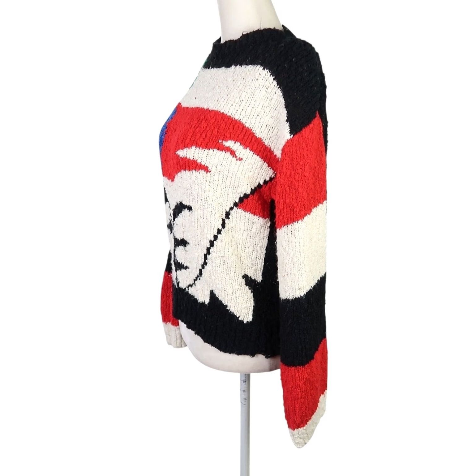 Vintage VINTAGE 80s Floral Knit Sweater M Women Long Sleeve Pullover Acrylic Black White Red Abstract Flower Pattern - 80s 90s Theme Size M / US 6-8 / IT 42-44 - 3 Thumbnail