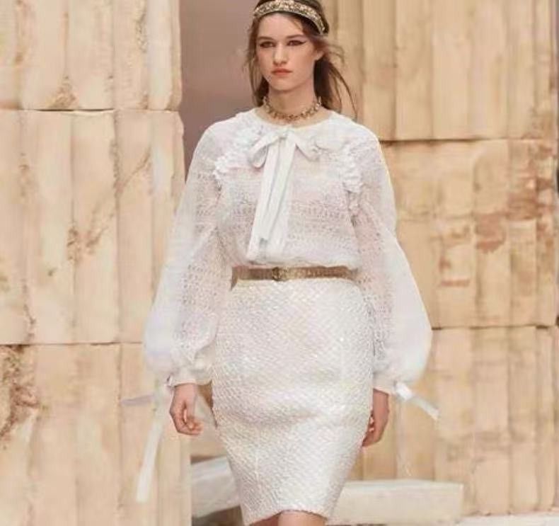 Chanel Chanel White Sequin Embroidered Cotton Casual Skirt K26WX Size 25" / US 0 / IT 36 - 8 Thumbnail