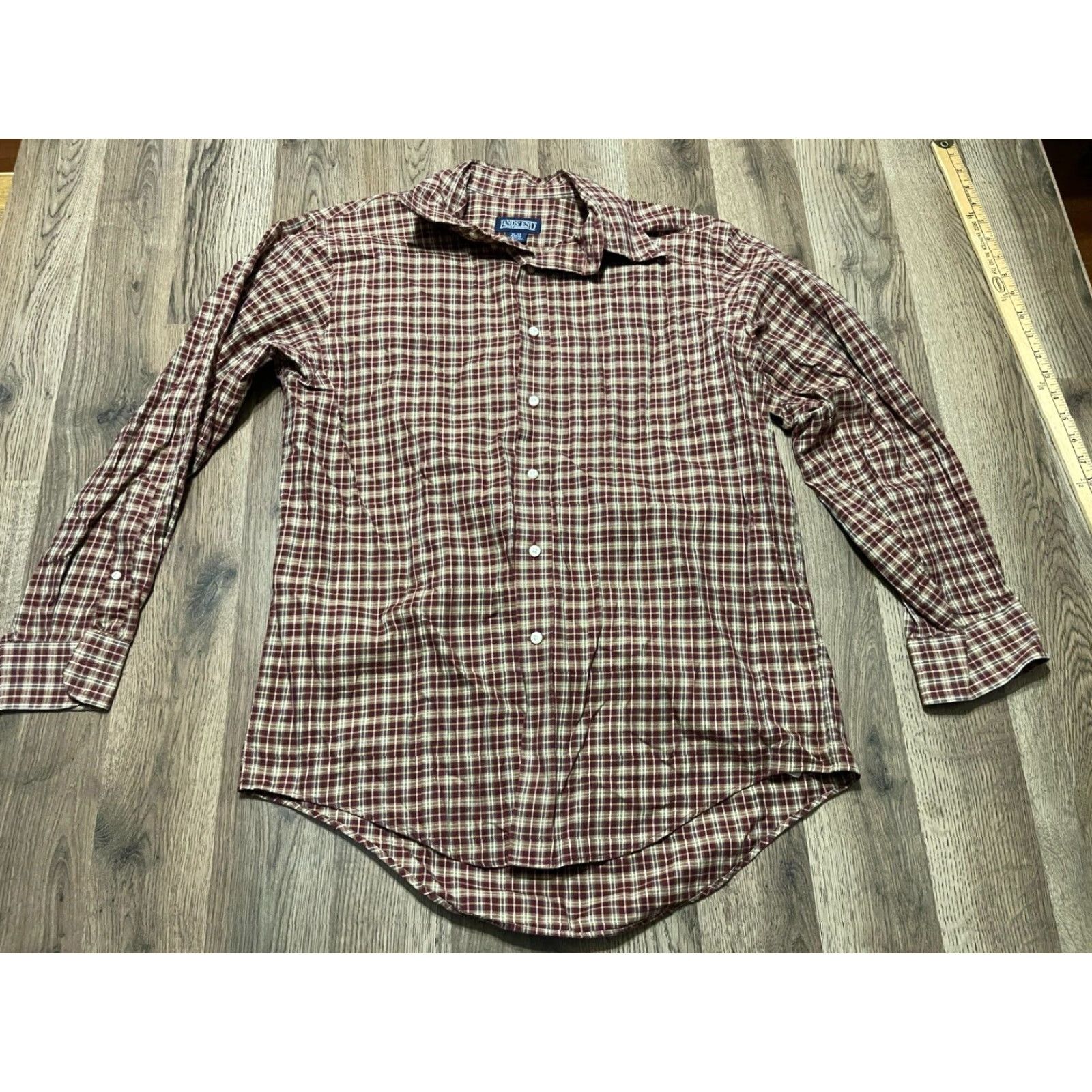 Lands' End Lands' End Button-Up Shirt, Men's 16-33, Red Tan Plaid, Long Sleeve, Casual, Regular Fit, Fall Spring Summer, Button-Up Mens Size US L / EU 52-54 / 3 - 2 Thumbnail