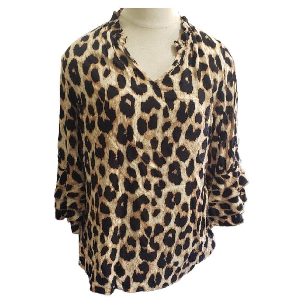 Designer CT764 Ethyl Animal Print Blouse with Ruffle Sleeve S Size S / US 4 / IT 40 - 1 Thumbnail