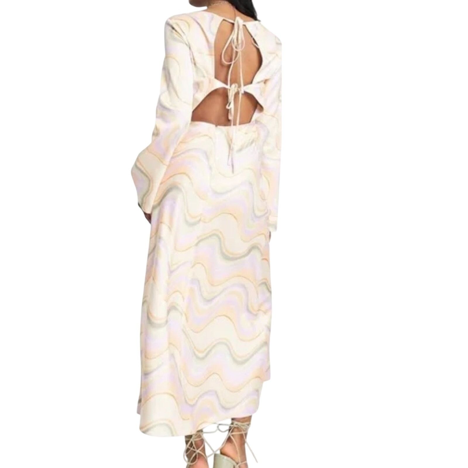 Topshop NWT Topshop Retro Satin Cutout Midi Dress Marble Pastel 14 Size XL / US 12-14 / IT 48-50 - 4 Thumbnail