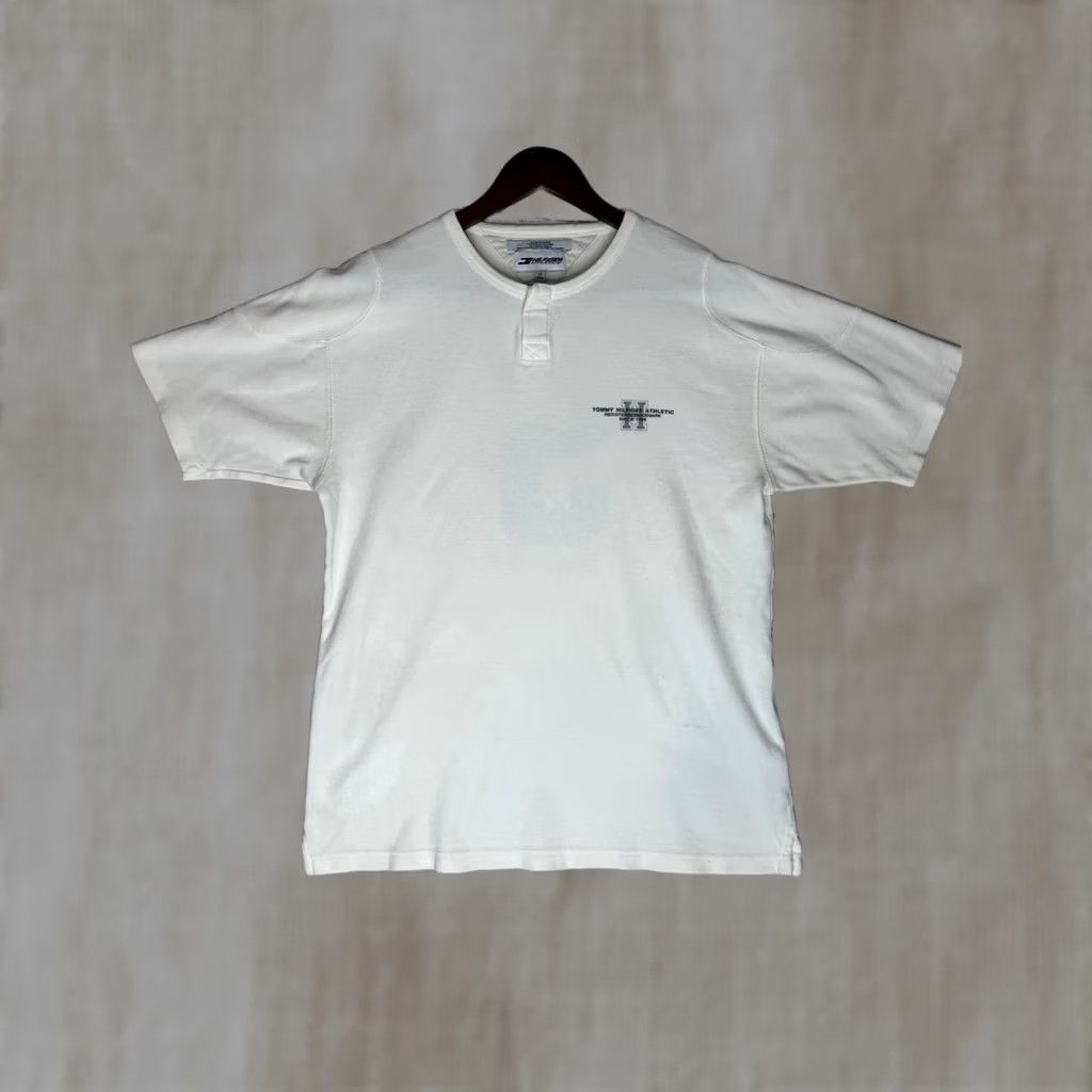 Tommy Hilfiger VINTAGE Tommy Hilfiger Athletic Henley Short Sleeve Shirt Mens M White Logo Button 5 Graphic Tee Sportswear Casual Menswear Size US M / EU 48-50 / 2 - 1 Thumbnail