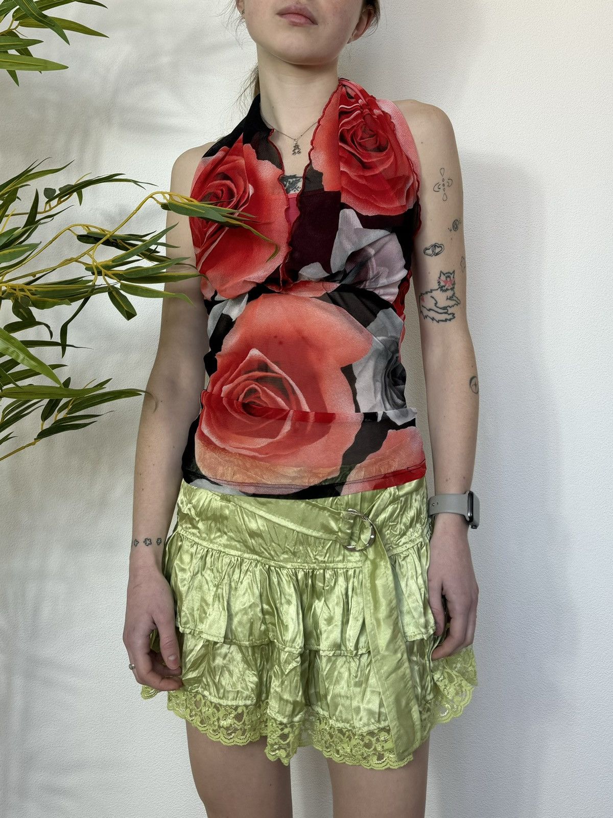 Vintage JEAN PAUL GAULTIER STYLE MESH ROSE TIE TANK TOP Size S / US 4 / IT 40 - 6 Thumbnail