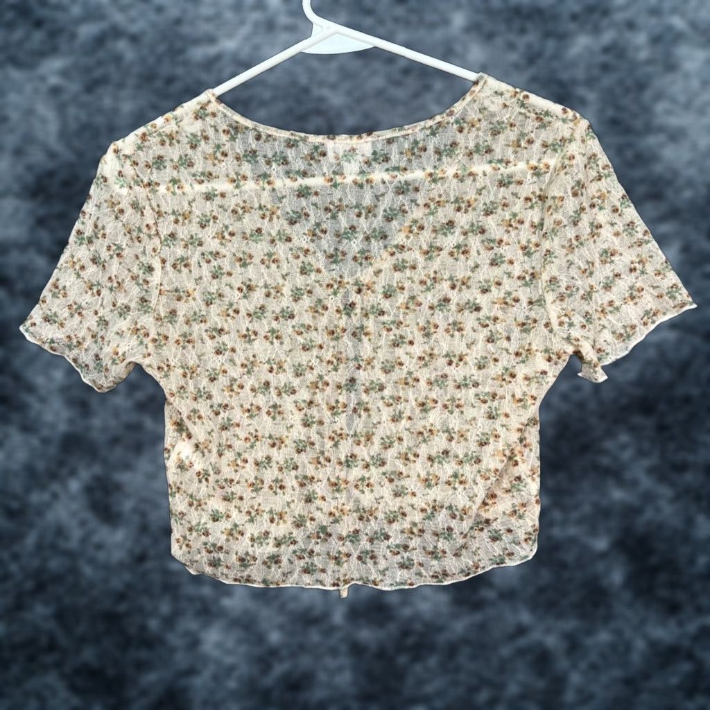 Vintage Le Lis Womens Size Small Floral Lace Tie-Front Crop Top V-Neck Lightweight Shirt Blouse Womens XS? Size S / US 4 / IT 40 - 1 Thumbnail