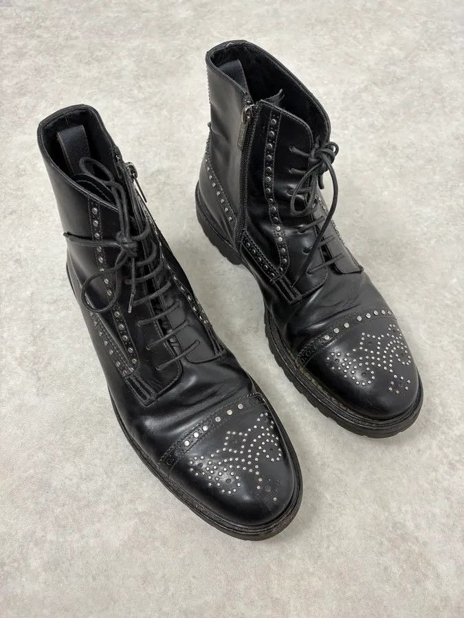 Emporio Armani 2000s Emporio Armani Studded Black Leather Boots Size US 12 / EU 45 - 4 Thumbnail