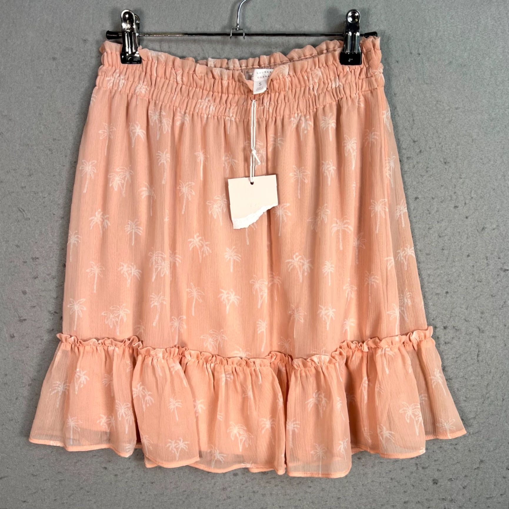 Vintage LC Lauren Conrad Peach Palm Tree Print Blouse XS & Skirt S Set NEW! Size XS / US 0-2 / IT 36-38 - 4 Thumbnail