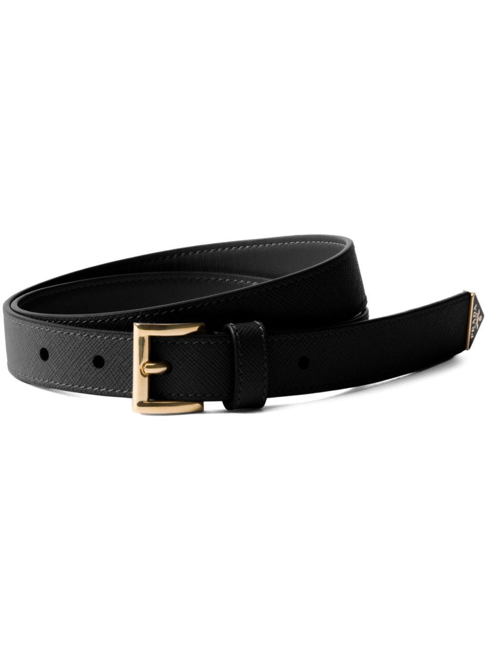 Saffiano Leather Belt With Enameled Triangle Logo, Women's