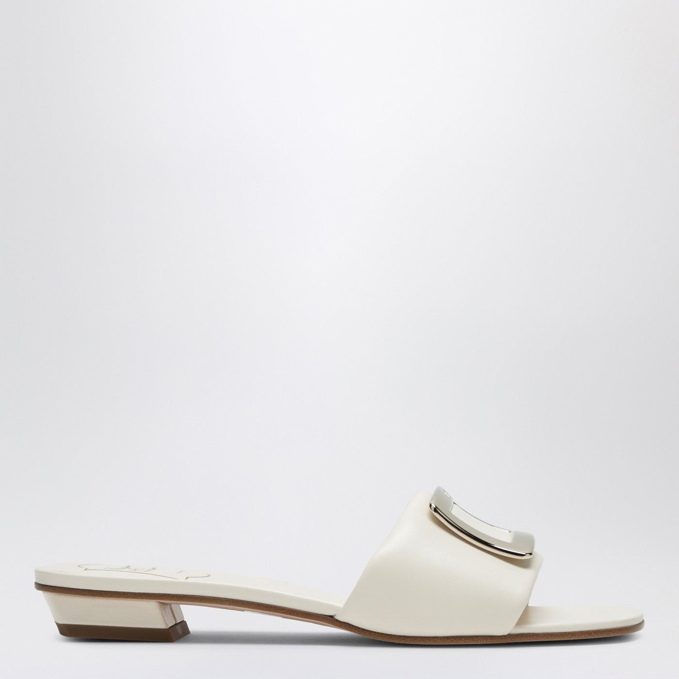 Roger Vivier Roger Vivier Square Buckle Leather Slides White Size US 7 / IT 37 - 1 Thumbnail