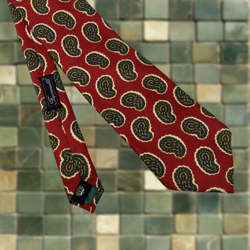 Faconnable FACONNABLE Men 100% Silk Necktie FRANCE Designer Amoeba Paisley Tie Classic Red Long (More Than 60") Handmade N/A Womens/Men Size ONE SIZE - 1 Thumbnail