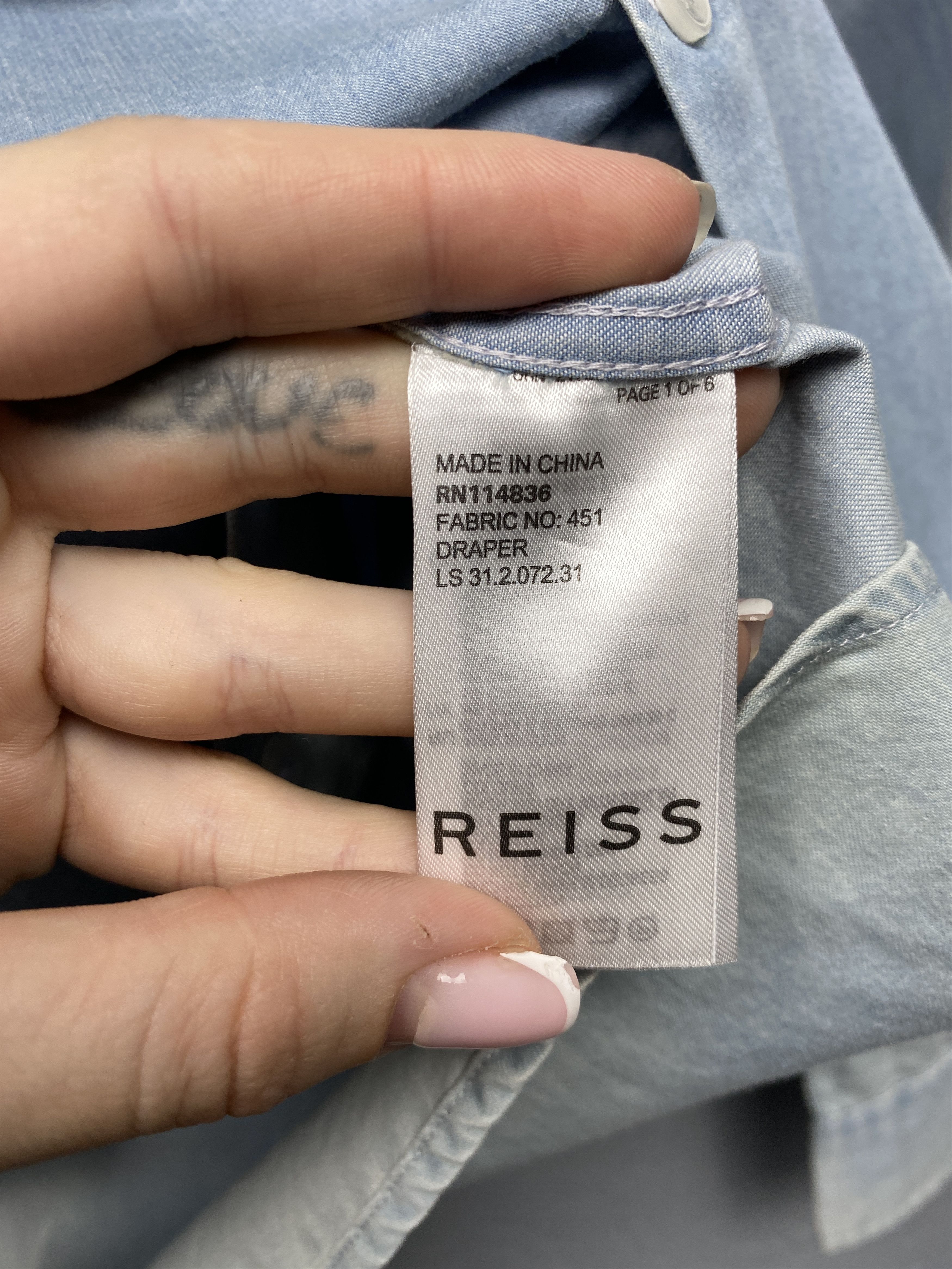 Reiss NEW Reiss Mens Denim Long Sleeve Shirt Jeans Size US XL / EU 56 / 4 - 7 Thumbnail