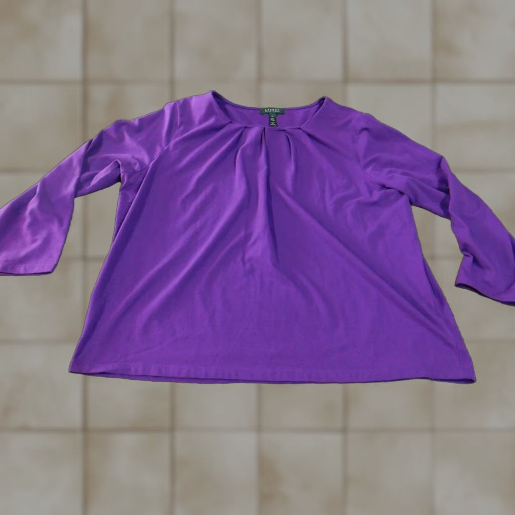 Ralph Lauren Lauren Ralph Lauren 3X Purple Cotton Knit Blouse Women Plus Size Long Sleeve Pullover Casual Stretch Size XXL / US 16-18 / IT 52-54 - 1 Thumbnail