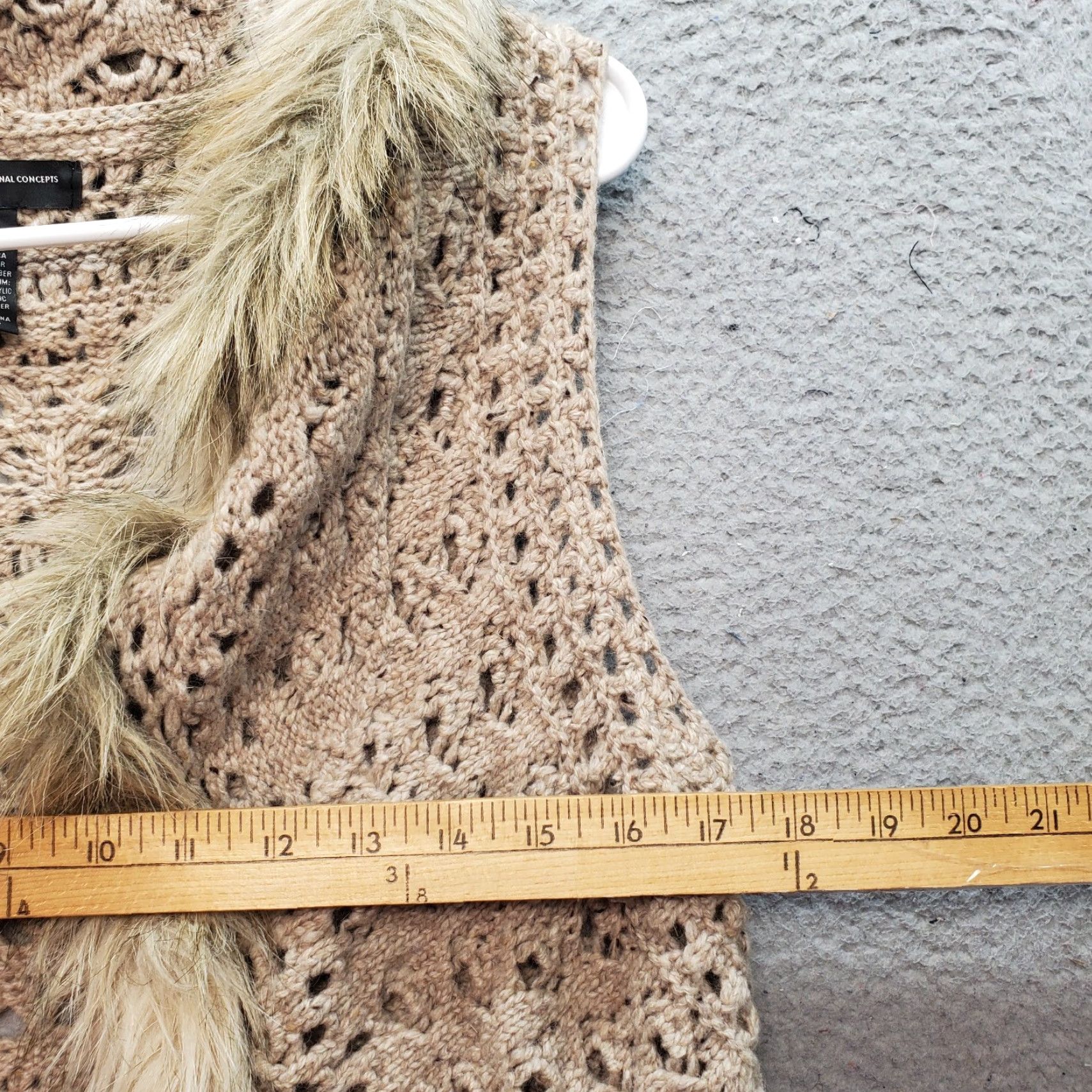 Vintage INC International Concepts Vest Womens PM Crochet Brown Faux Fur Trim Size M / US 6-8 / IT 42-44 - 6 Thumbnail