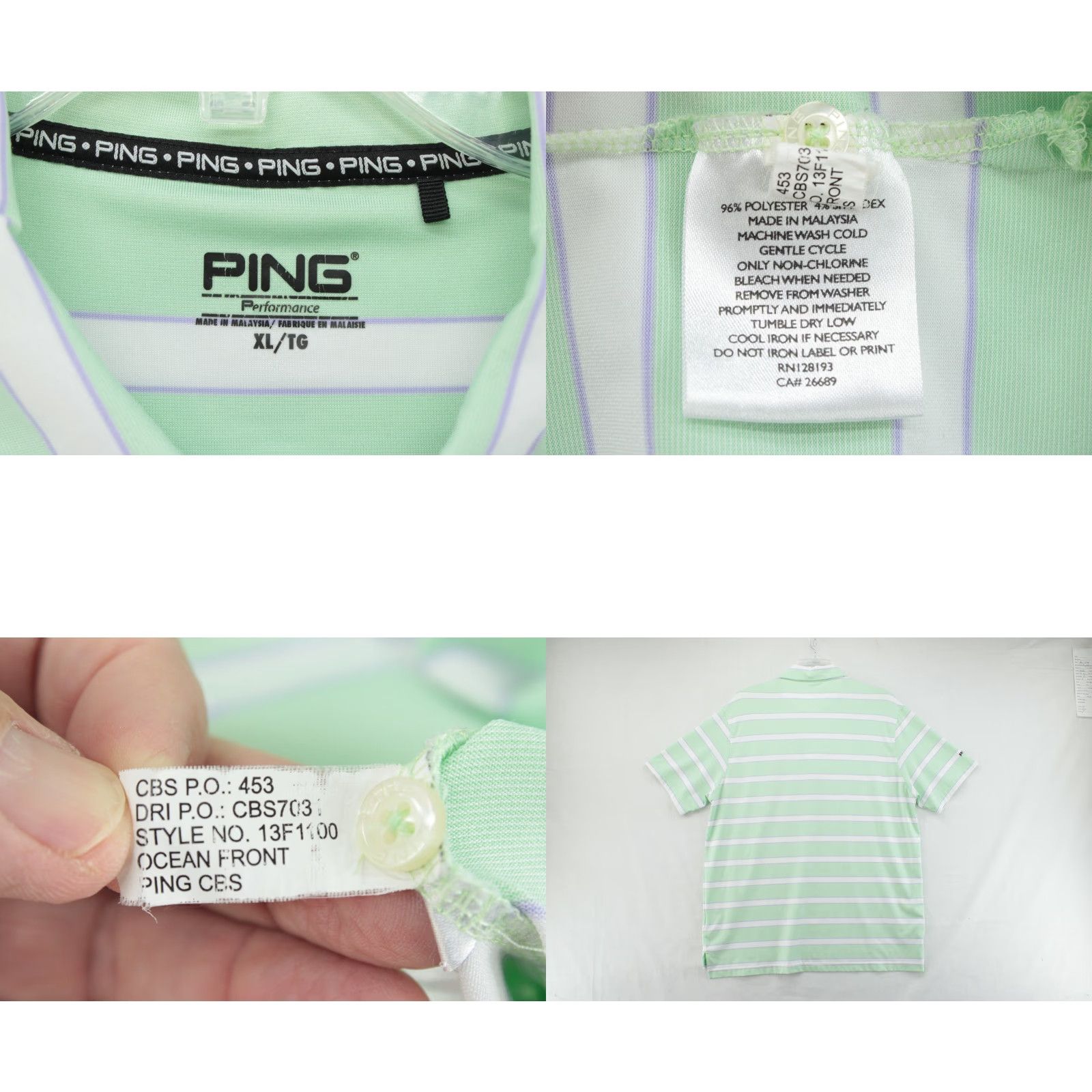 Vintage PING Performance Polo Shirt Men's XL Green Ocean Front Striped Golf Texas Star Shirt Polo Shirt XL Green Front Ocean City Texas Star PING Size US XL / EU 56 / 4 - 8 Thumbnail