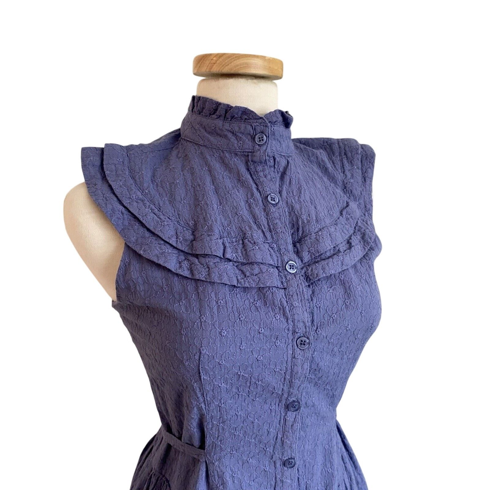 Pamela Love Pamela Love Midi Dress M Cotton Blue Eyelet Button Front Size M / US 6-8 / IT 42-44 - 5 Thumbnail