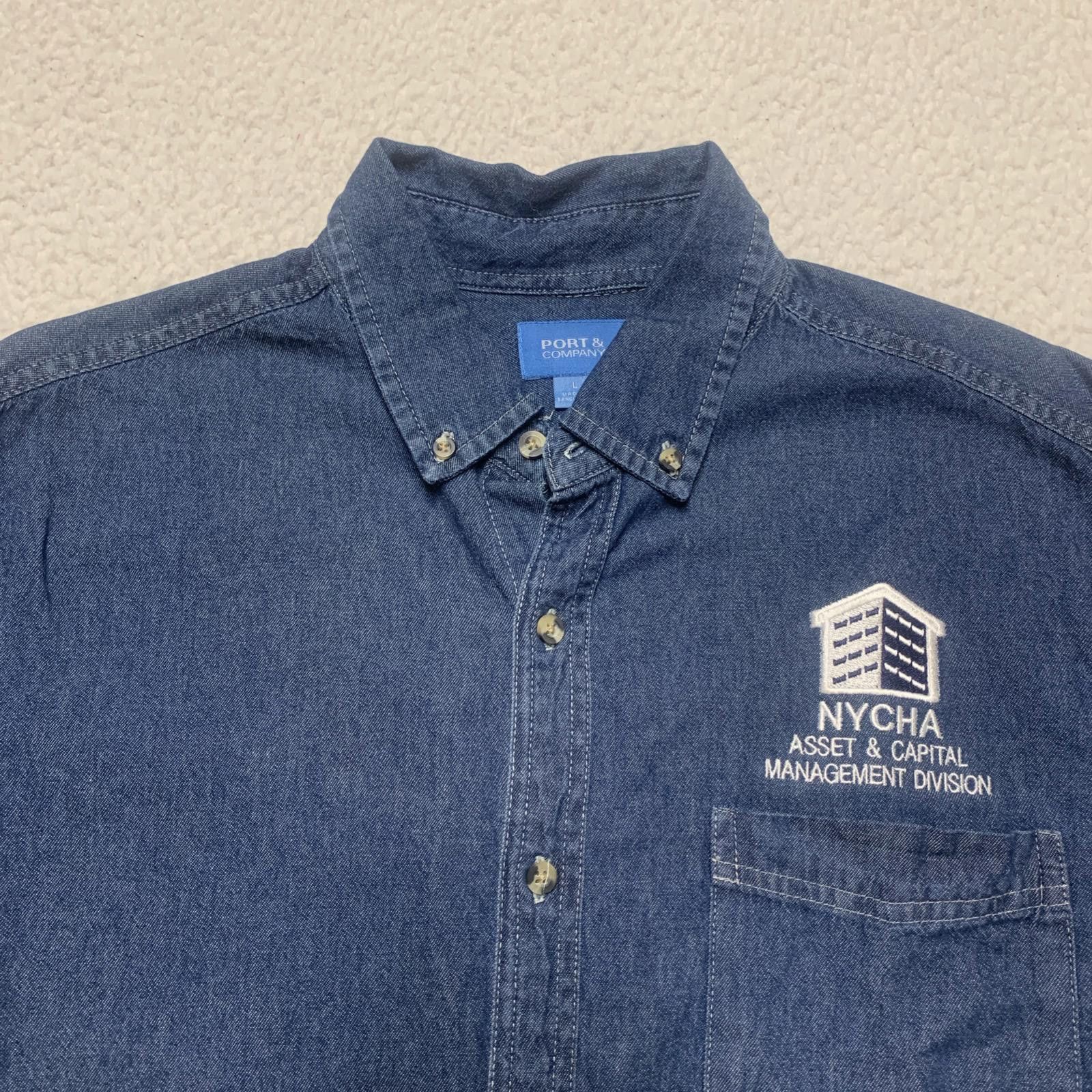 Other Port & Company Men's Large Denim Blue NYCHA Button-Up Shirt Size US L / EU 52-54 / 3 - 2 Thumbnail