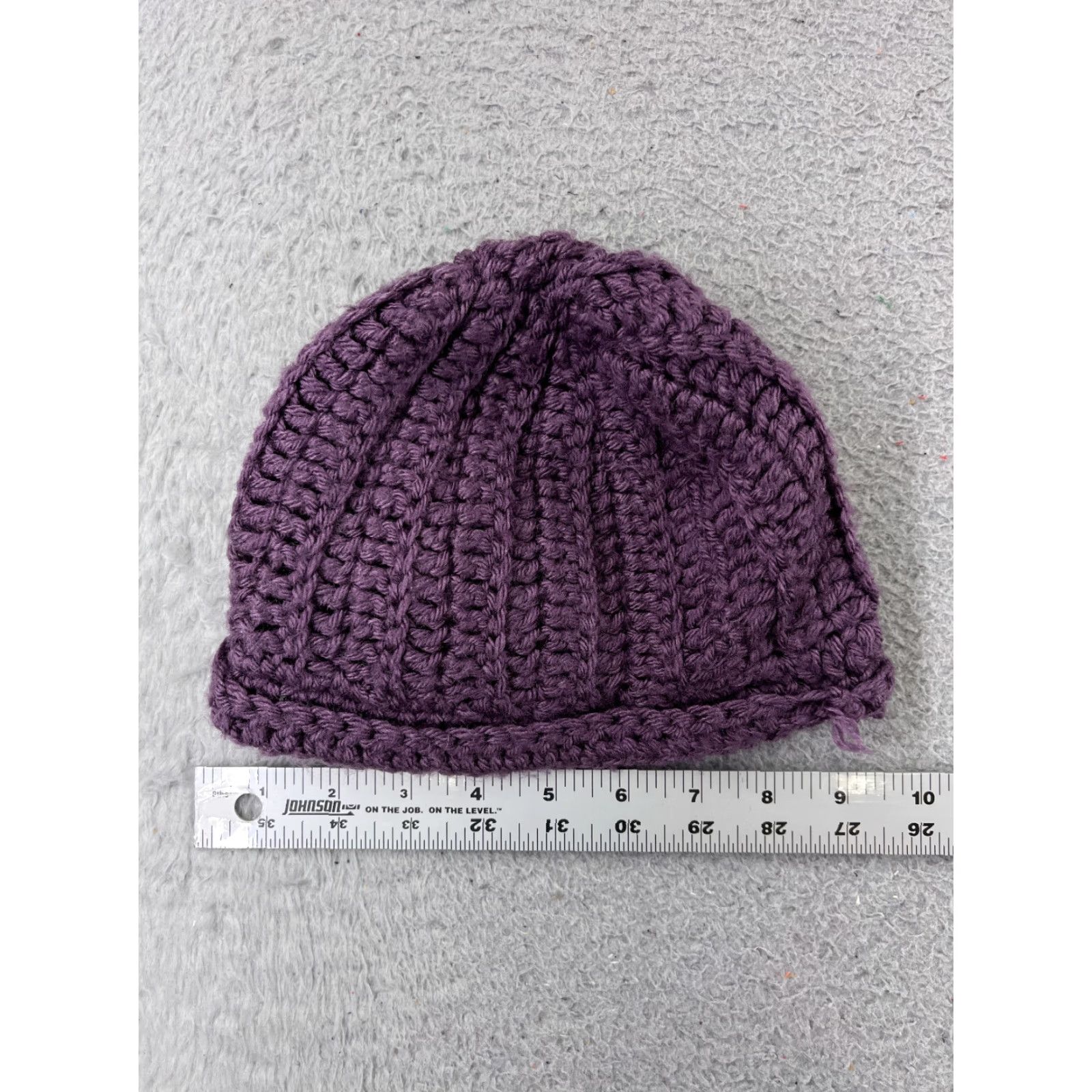 Vintage Handmade Beanie Toque Knit Floral Acrylic Purple Purple Flower Crochet Womens One Size Beanie Womens Size ONE SIZE - 3 Thumbnail