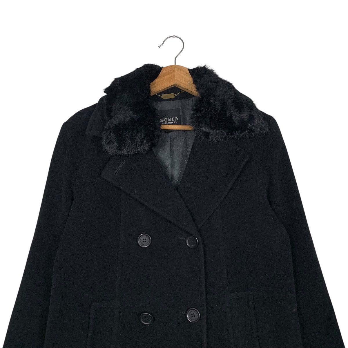 Sonia Rykiel SONIA RYKIEL Double Breast Wool Coat Fur Neck #1839-C80 Size S / US 4 / IT 40 - 2 Thumbnail