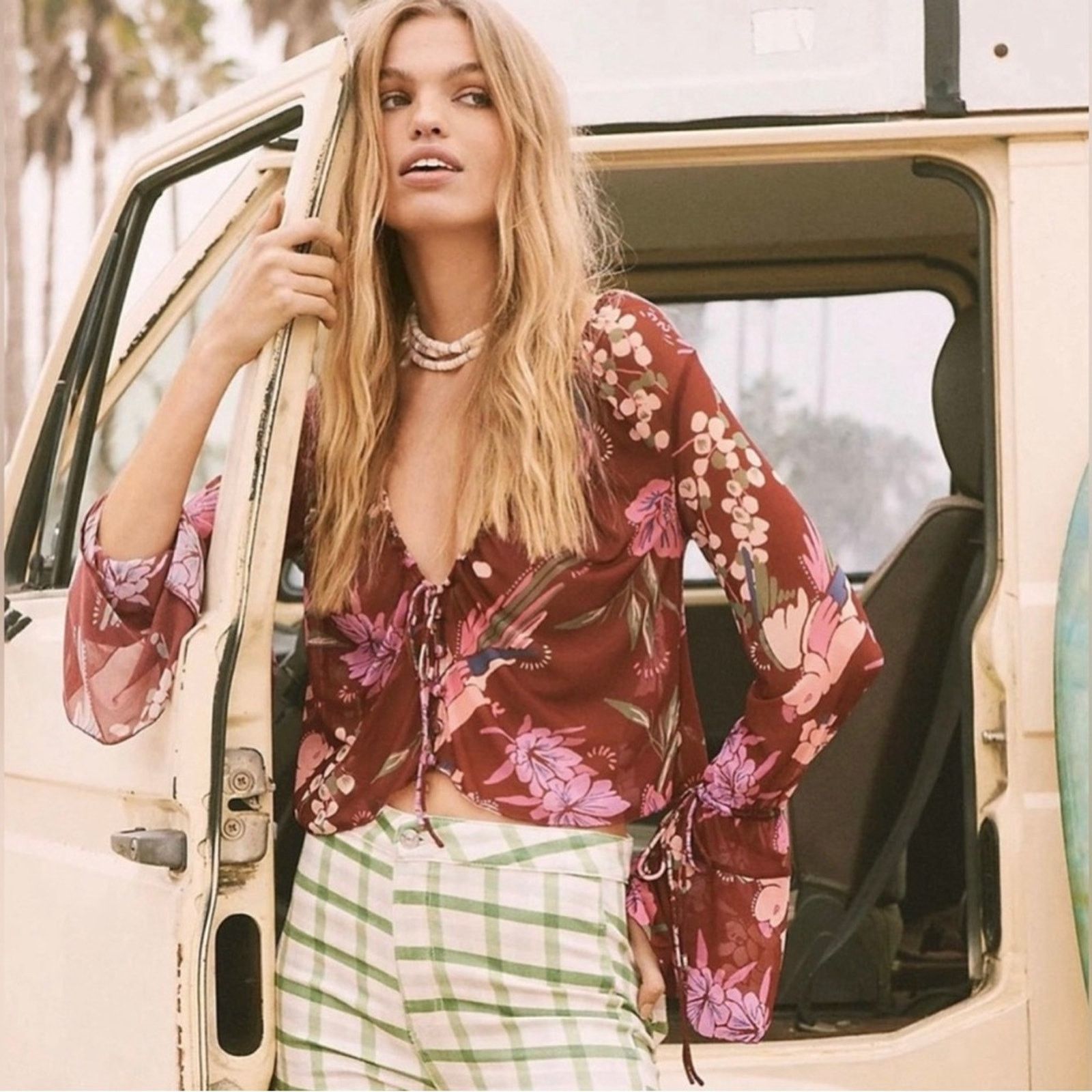 Free People Free People Floral Print Of Paradise Tie Front Crop Top Size S / US 4 / IT 40 - 1 Thumbnail
