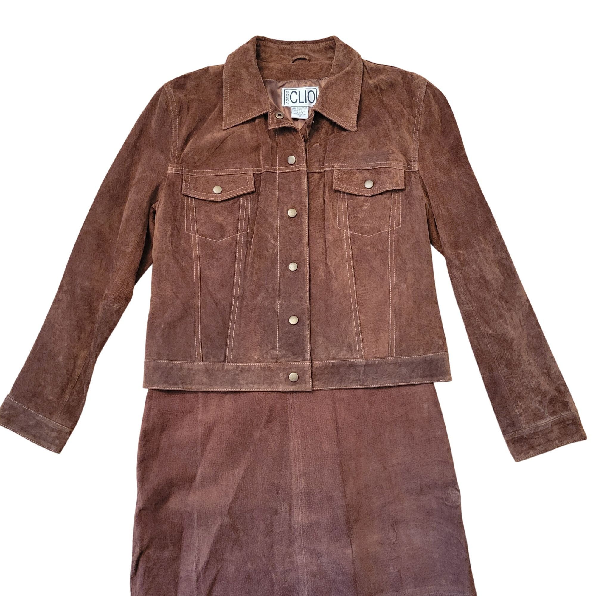 Vintage NEW Vintage Clio 12 Brown Genuine Leather Suede Jacket Skirt Size XL / US 12-14 / IT 48-50 - 14 Thumbnail