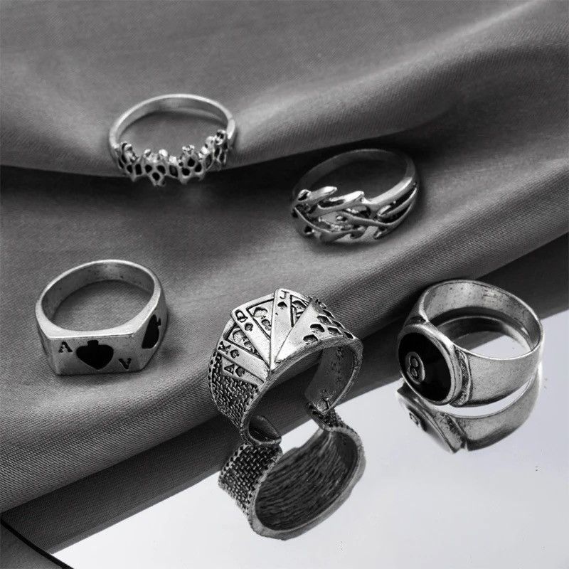 Jewelry Ring Set Gothic Punk Rock Playing Cards Size ONE SIZE - 3 Thumbnail