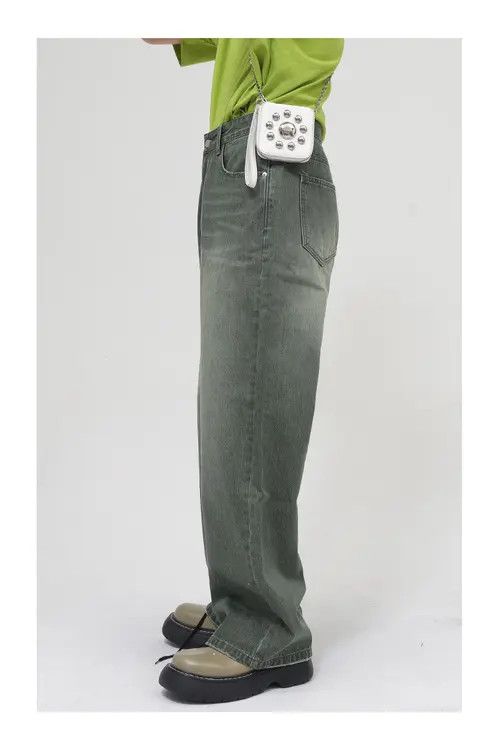 Japanese Brand × Jean Pants Loose fit washed mid-rise green frayed jeans Size US 32 / EU 48 - 3 Thumbnail