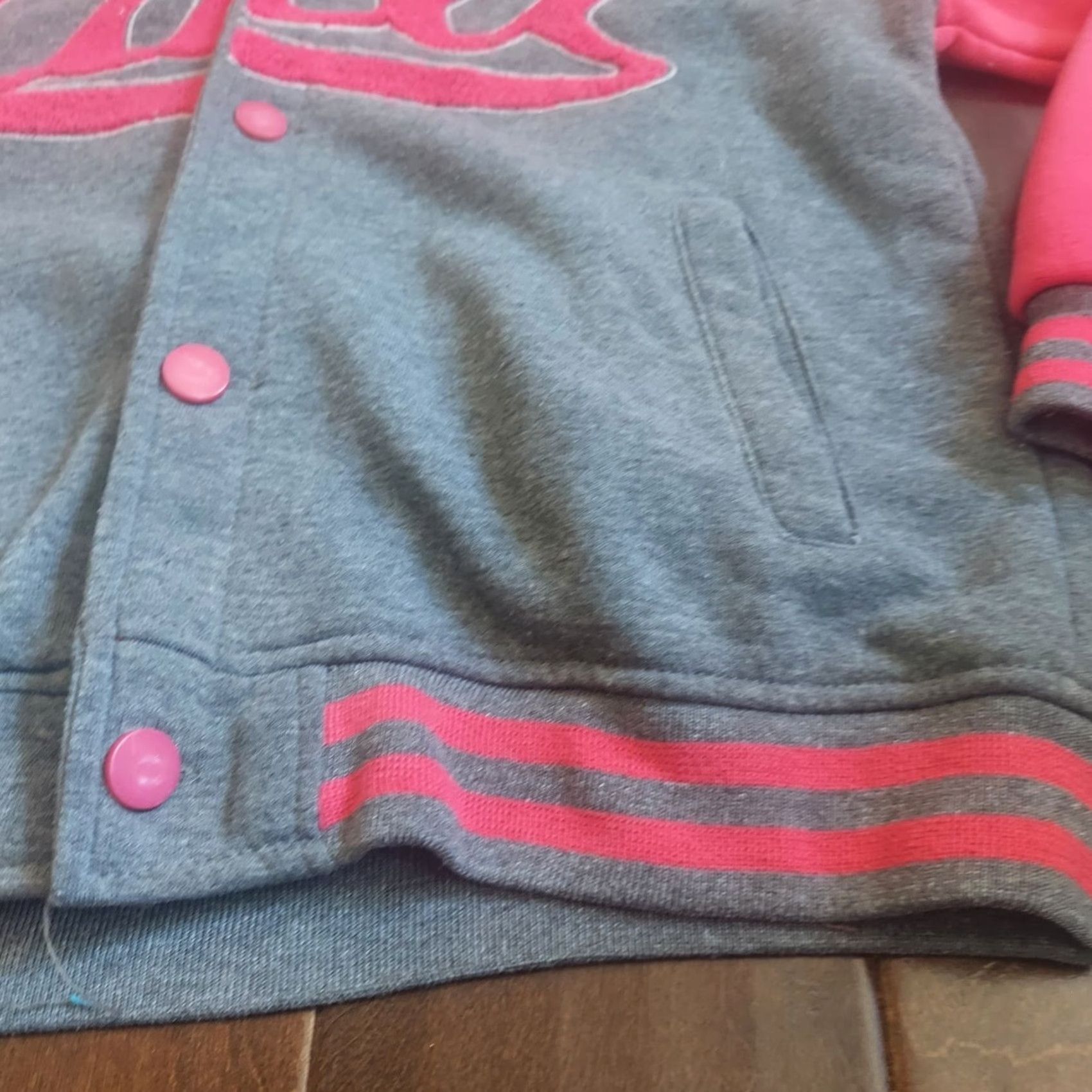 Vintage VINTAGE MJ Collection Women's Varsity Jacket Hoodie Long Zip 14 Pink Gray 90s School Size XL / US 12-14 / IT 48-50 - 7 Thumbnail
