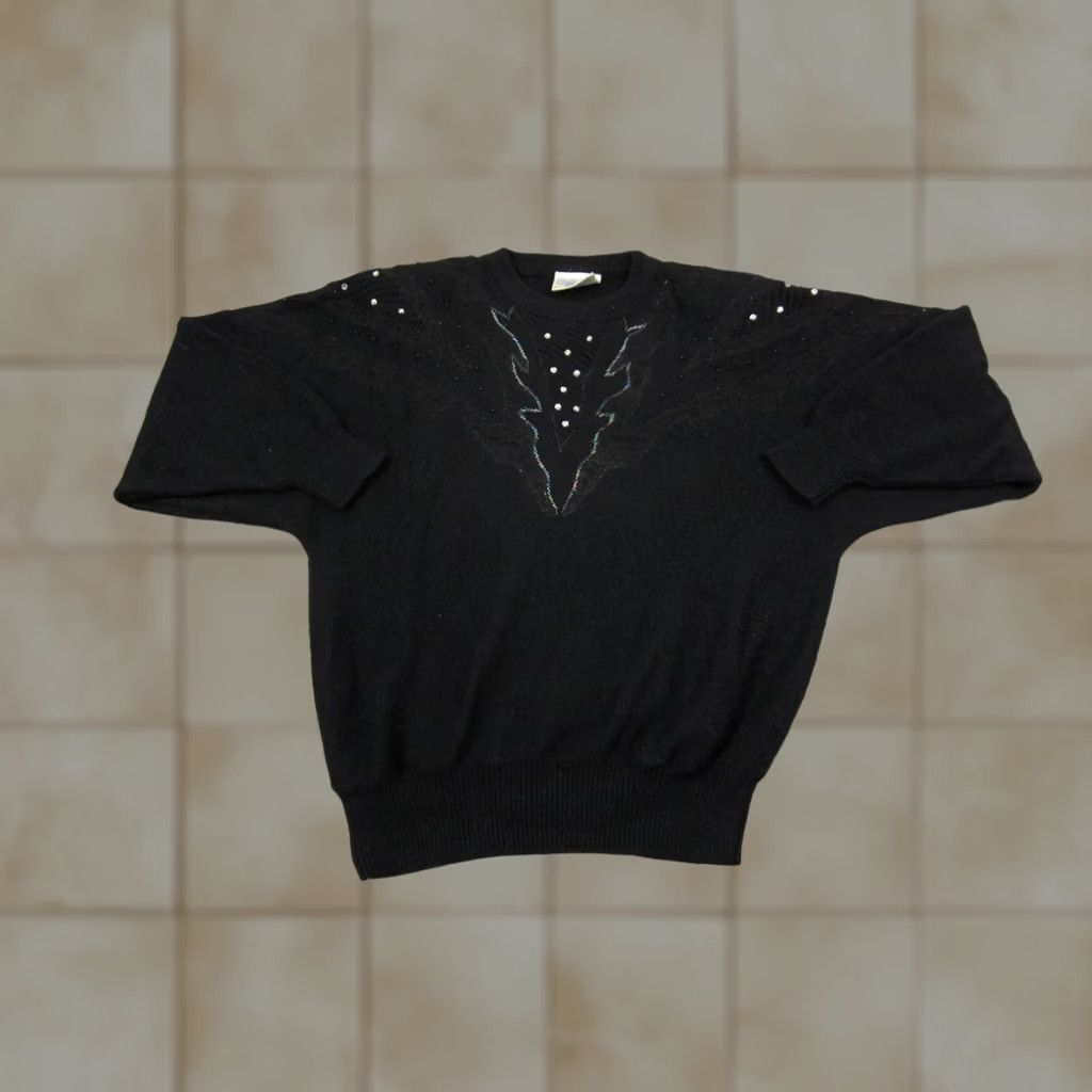 Vintage VINTAGE Midnight Blues Sweater Womens Large Black Sequin Studded Pullover 80s Size L / US 10 / IT 46 - 1 Thumbnail