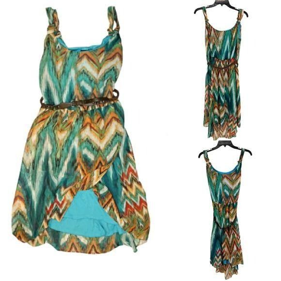 Bisou Bisou Mini Dress 12 Turquoise High Low Southwestern