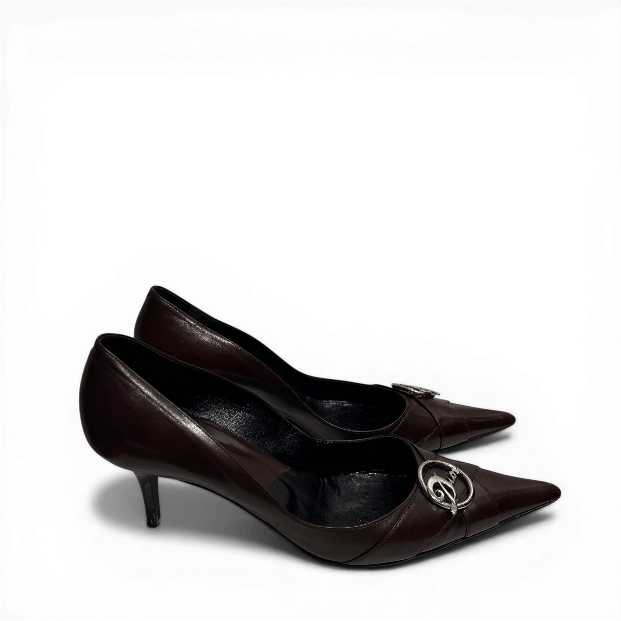 Dior 2002 by John Galliano Metal Logo Chocolate Heels Size US 11 / IT 41 - 1 Thumbnail