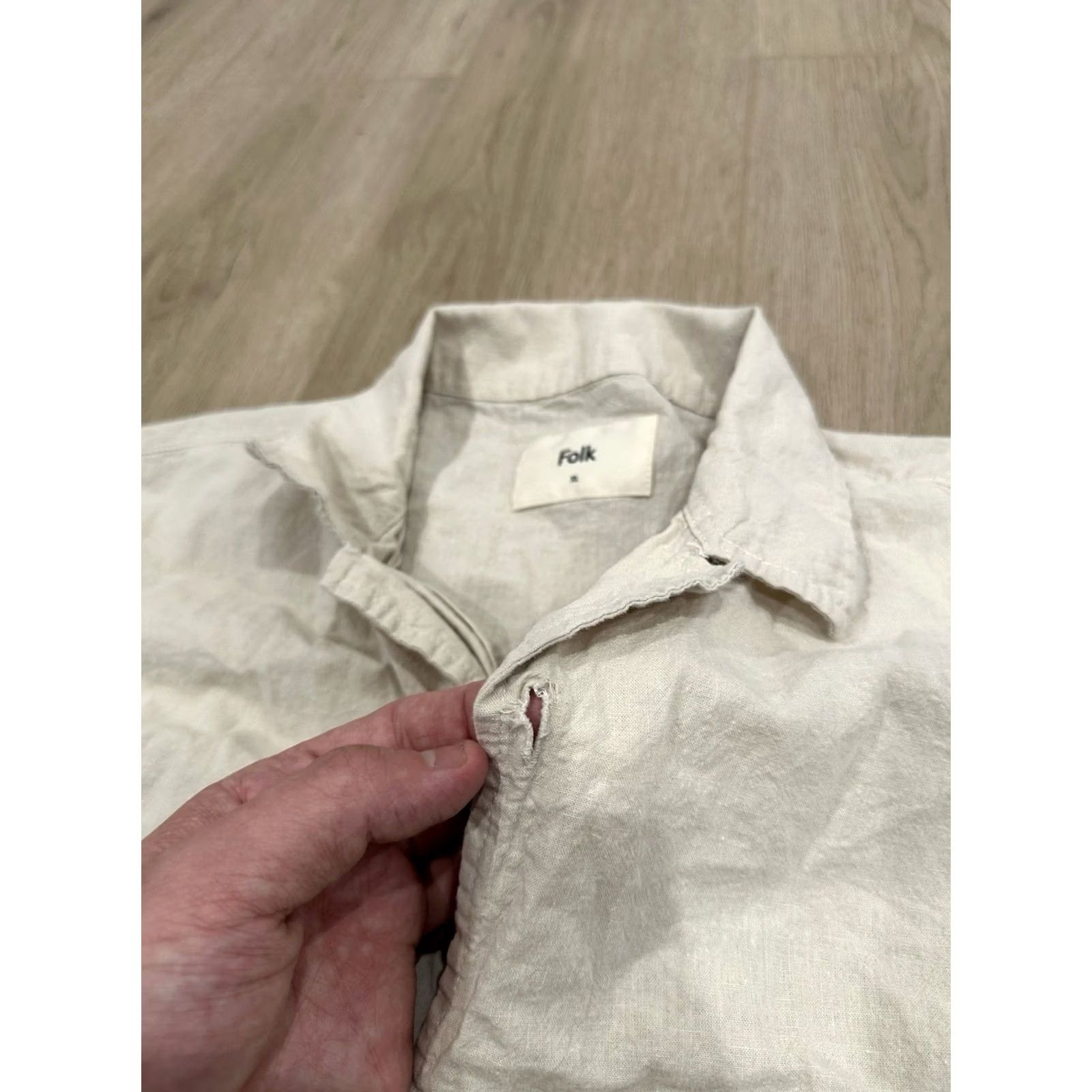 Folk Folk Shirt XL Beige Linen Cotton Blend Camp Collar Short Sleeve Button-Up Mens Size US XL / EU 56 / 4 - 5 Thumbnail