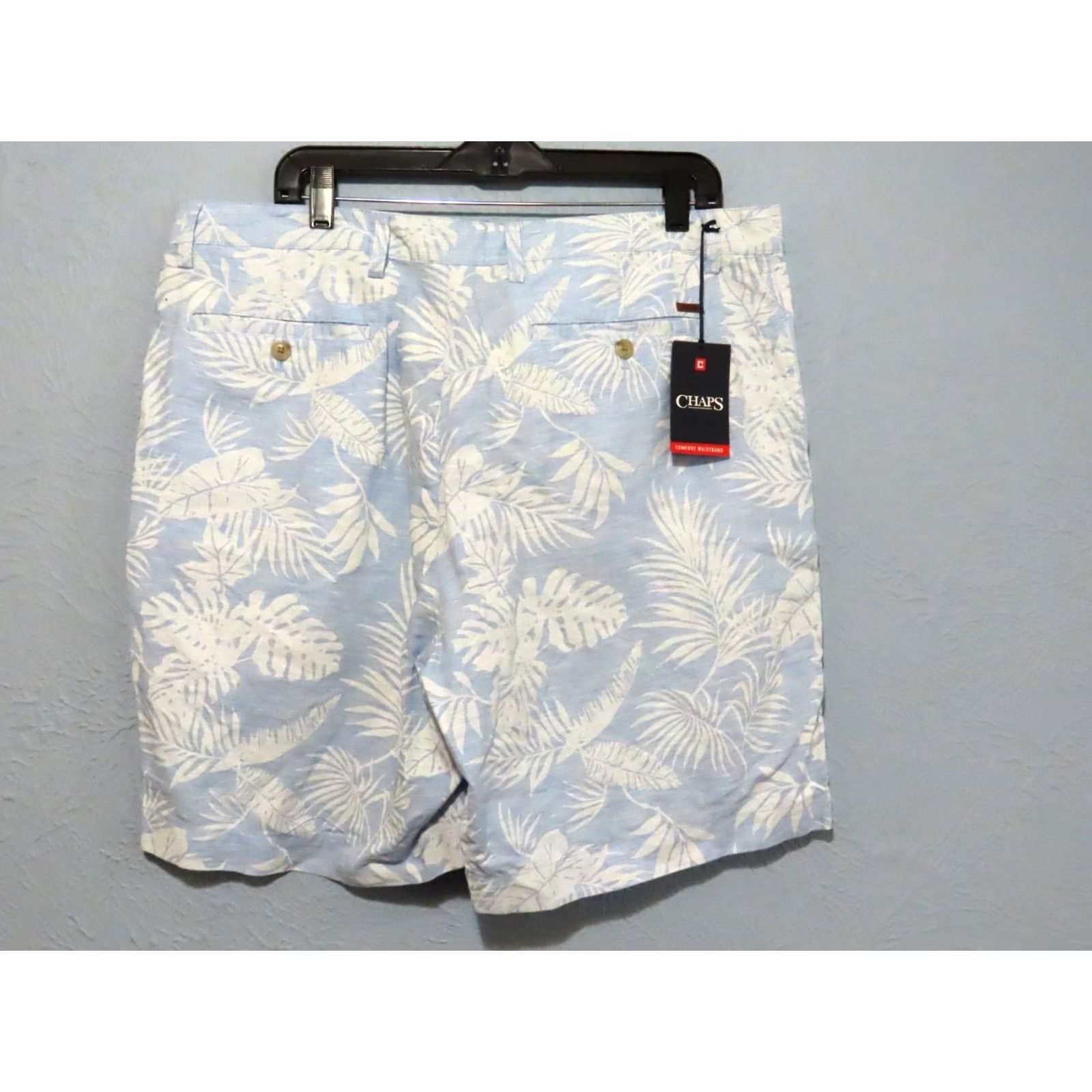 Chaps Chaps Men's 38 Linen Cotton Palm Leaf Print Shorts Blue White NWT Size US 38 / EU 54 - 5 Thumbnail